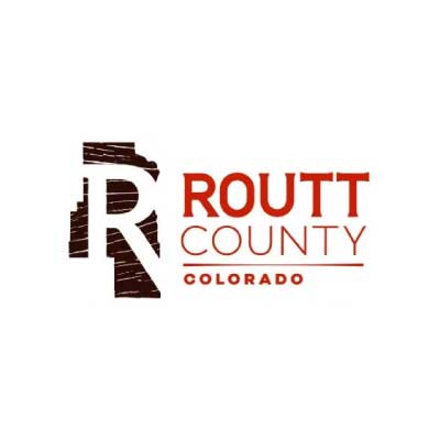 Rout-county-logo-01 Logo for Routt County, Colorado. A large stylized “R” overlaps an outline of the county in brown. “ROUTT COUNTY COLORADO” is written in bold red and orange letters to the right.
