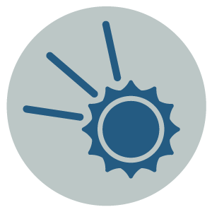A blue sun with three lines.