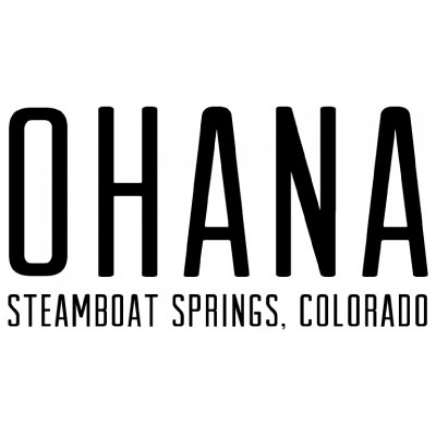 Western-Resilience-Center-sponsor-ohana Text logo with the word "OHANA" in large, bold, uppercase letters, and "STEAMBOAT SPRINGS, COLORADO" in smaller uppercase letters below. The background is white.