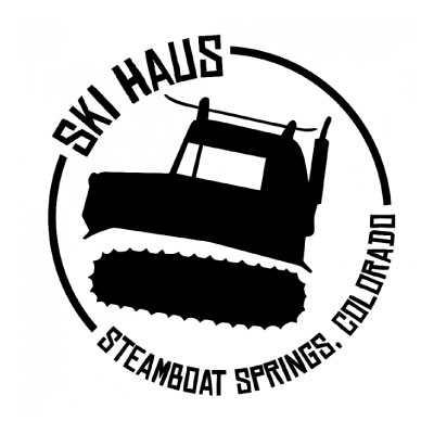 Western-Resilience-Center-sponsor-ski-haus Black and white logo with a snowcat vehicle in the center, surrounded by the words "Ski Haus" at the top and "Steamboat Springs, Colorado" at the bottom in a circular border.