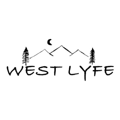 Western-Resilience-Center-sponsor-west-lyfe Black and white logo with mountain outlines, a crescent moon above, two pine trees on each side, and the text "WEST LYFE" in bold, handwritten-style letters below the mountains.
