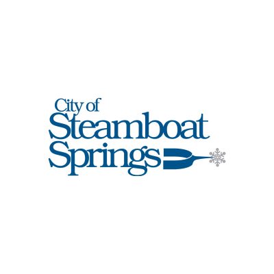 steamboat springs city logo 01 Logo for the City of Steamboat Springs, featuring blue text and a stylized blue steamboat paddle with a snowflake at the end.