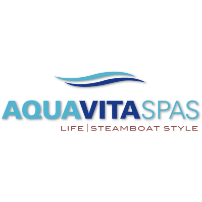 Aquavita logo Logo that reads "Aquavita Spas Life Steamboat Style"