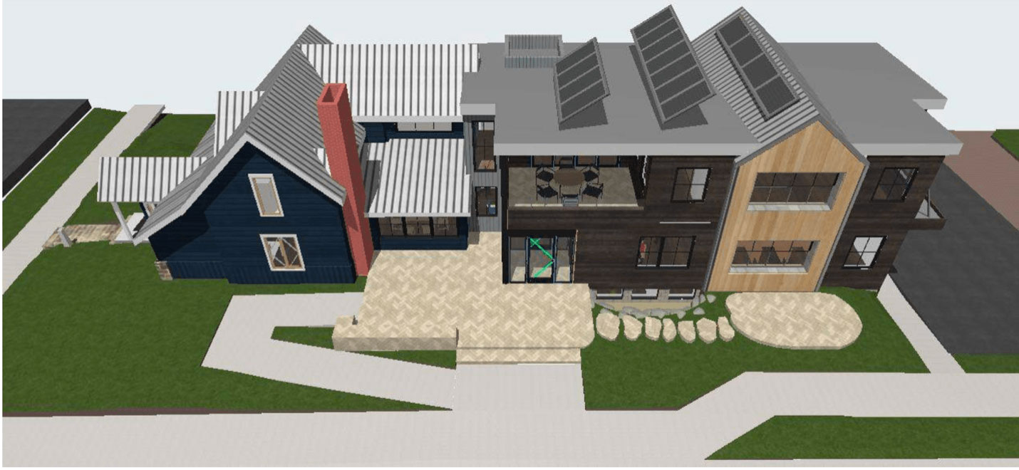 WRC-New-Building-V2 Rendered image of the new Western Resilience Center building demonstrating the historic building, addition and solar panels.