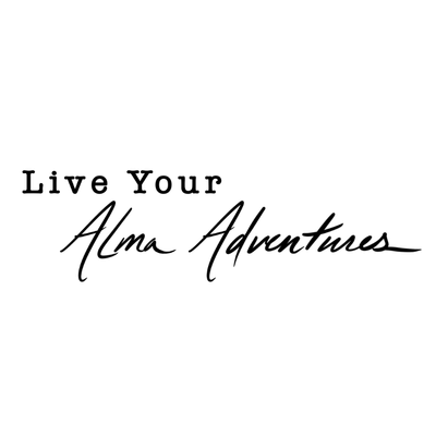 Alma Adventures logo Logo that reads "Live you Alma Adventures"